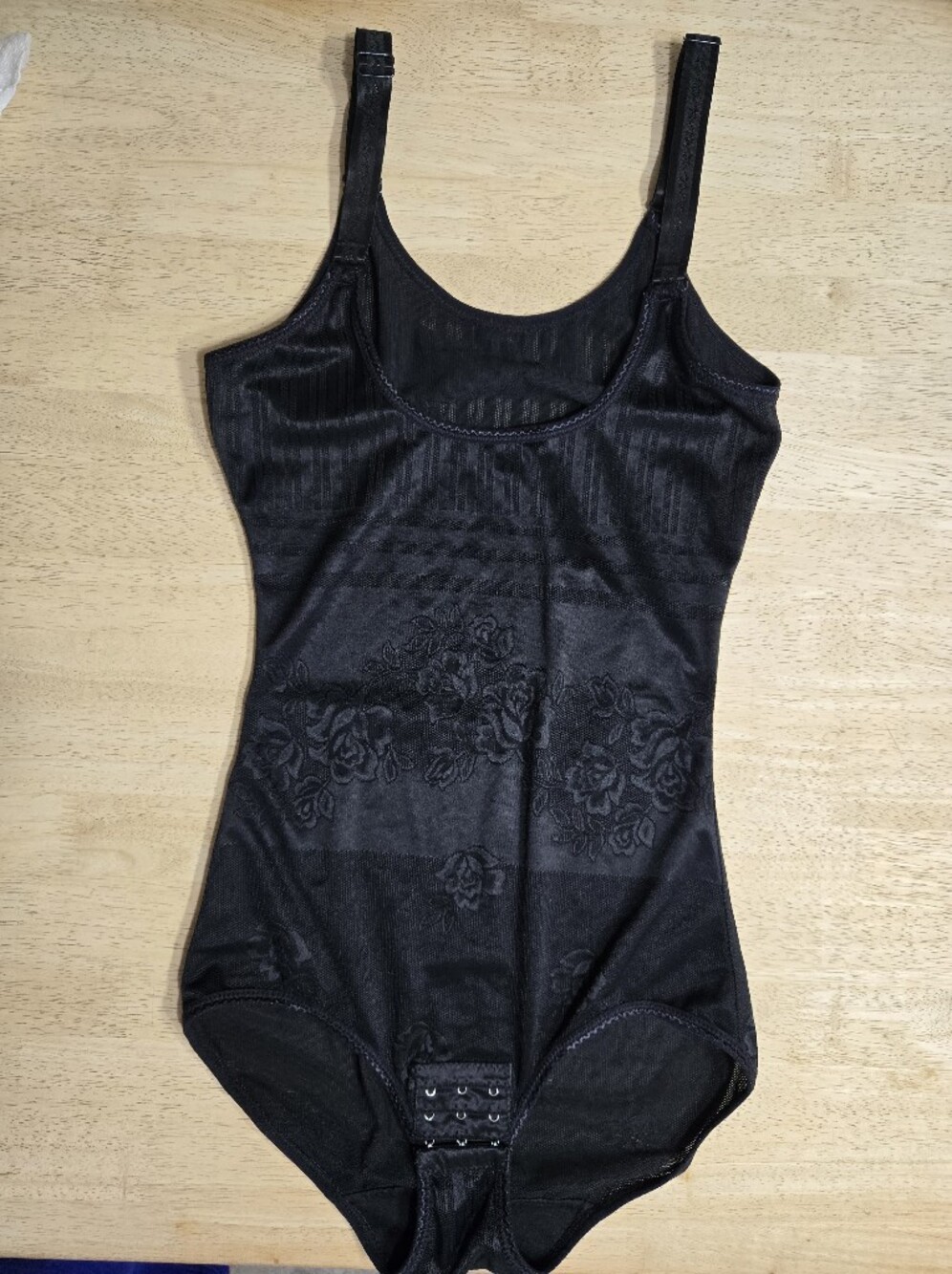 Cupid  38C Solid Black and Large Floral Shapewear Bodysuit